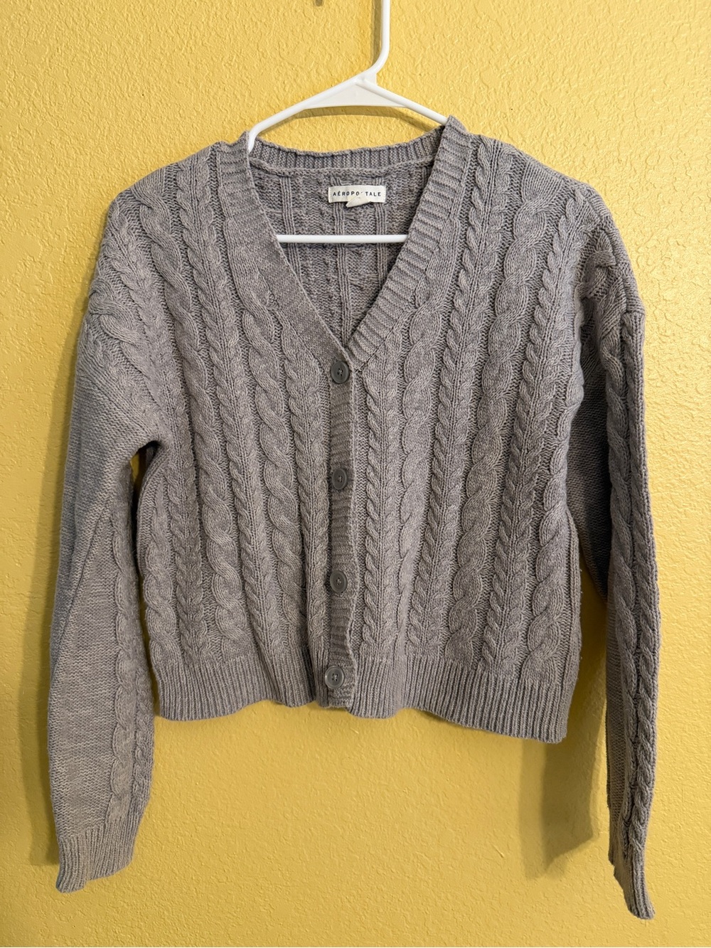 Aeropostale Stone color Cable Knit Button V-Neck Cardigan